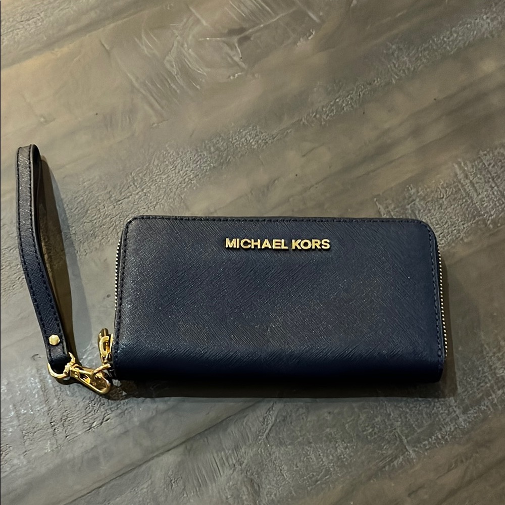 Michael Kors Blue Wallet with Wrist Strap